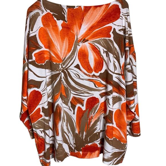 Chico's Top NWT Sz 4 (2x) Liquid Knit Tropical Heat Elbow Sleeve High Boat Neck - Picture 3 of 8